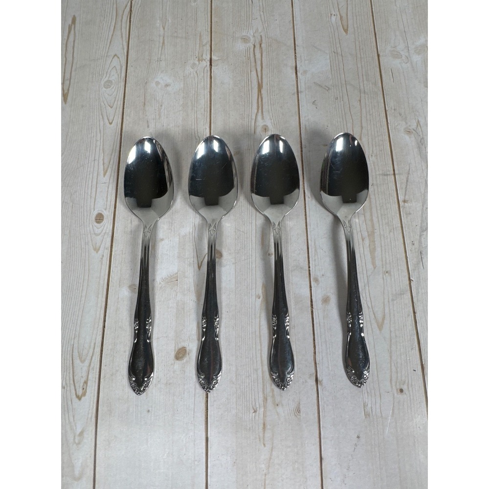 Lot 4 Oneida Mansfield Teaspoons 6"‎ Stainless Floral Replacement